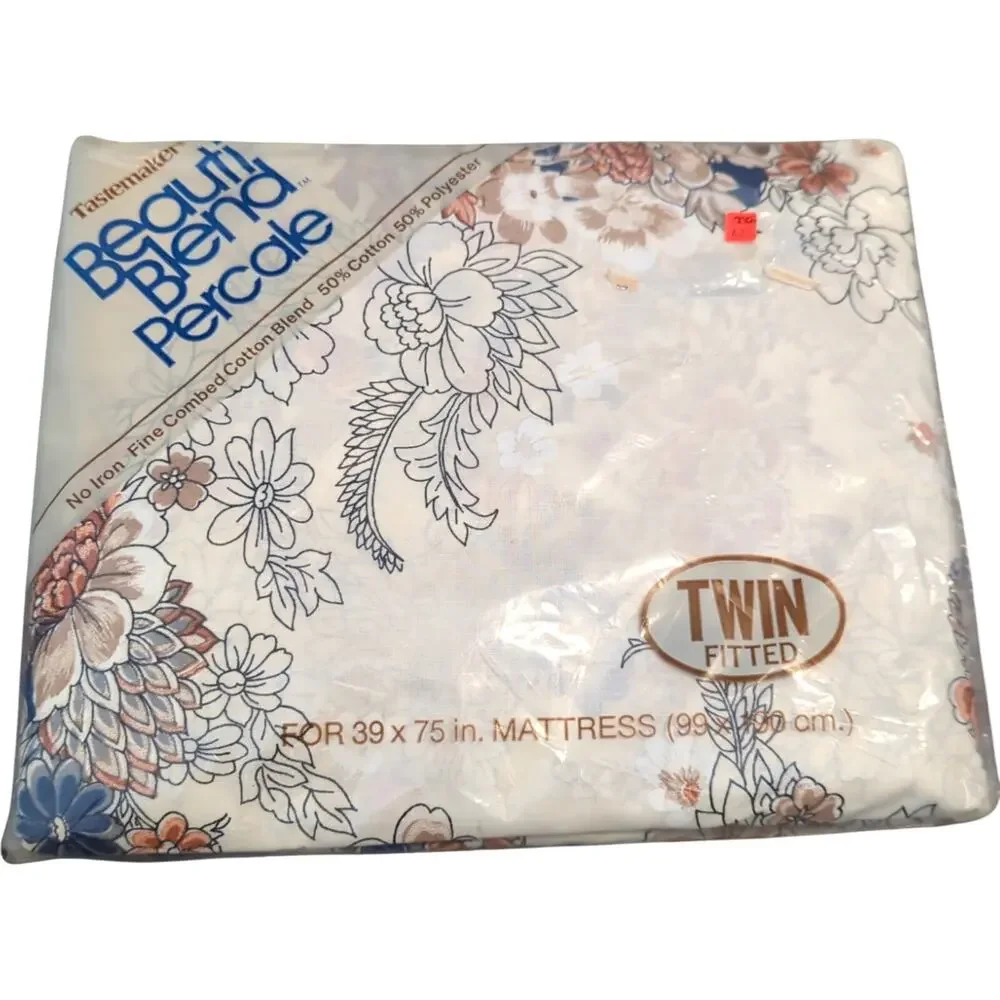 TASTEMAKER Vintage 1970s Floral Percale Victorian Bouquet Twin Fitted Sheet NEW